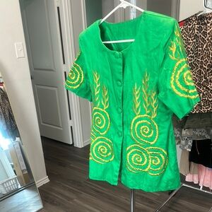 Green Embroidered Women's Top